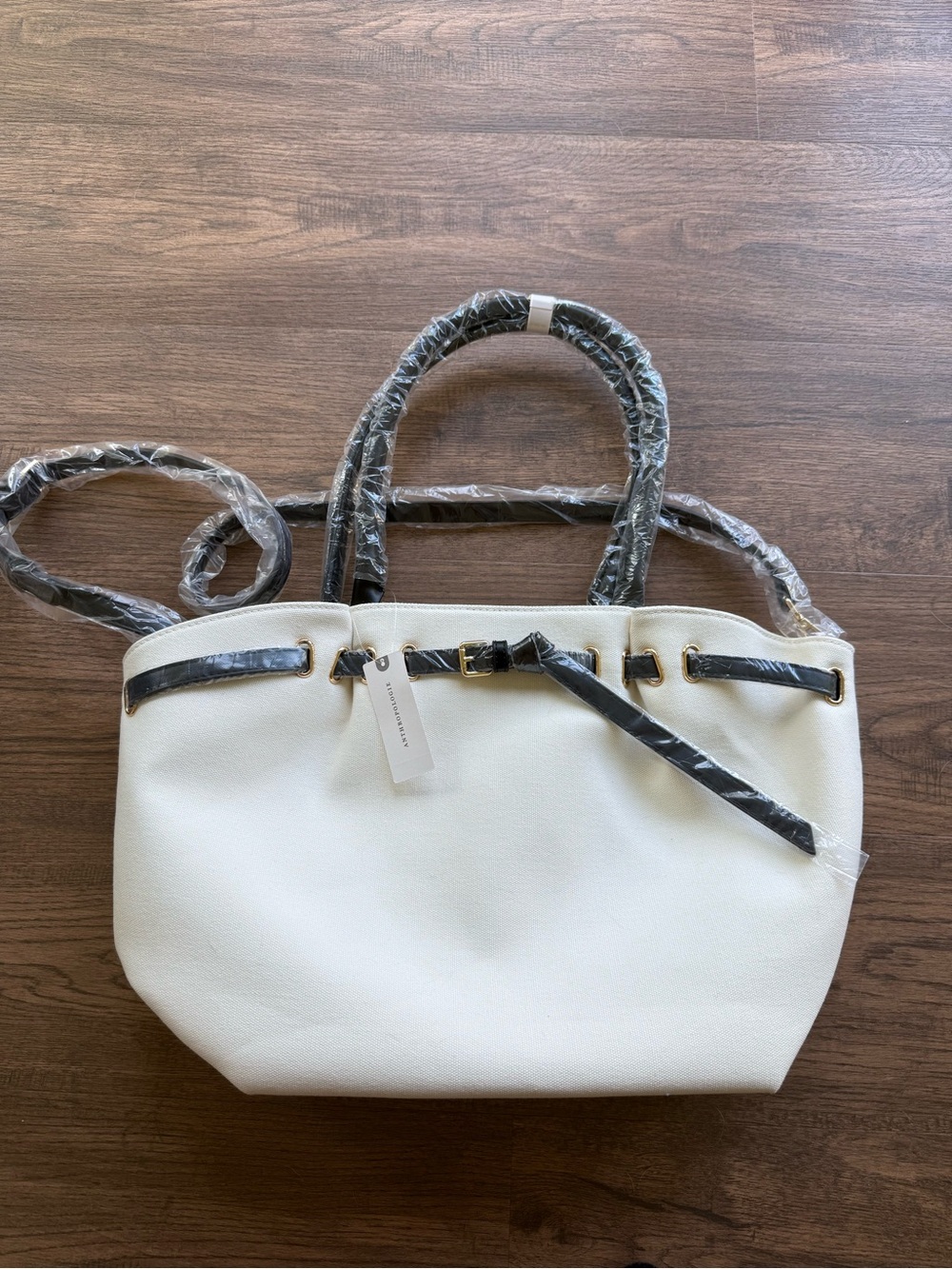Brand New Anthropologie Small Tote Bag - White/Cream with Black handles